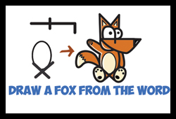 How to Draw a Cartoon Fox from the Word "Fox" - Easy Word Cartoons