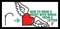 How to Draw a Cartoon Flying Heart with Wings Using Lowercase Letter "r" Shapes