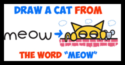 How to Draw a Cartoon Cat Peering Over a Wall from the word "meow"