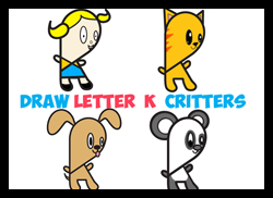 Learn How to Draw Cute Letter "K" Cartoon Characters Simple Tutorial