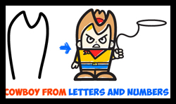 Draw a Cute Cartoon Cowboy Character Using the Letter "M" Shape