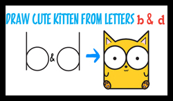 How to Draw Cute Cartoon Kitty Cat from Lowercase Letters