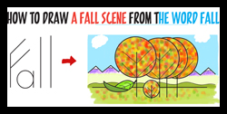 Learn How to Draw a Cute Fall Scene from the Word "Fall" - Cute Word Drawing