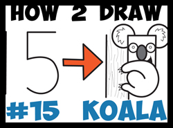 How to Draw Cartoon Koalas from the Number #15 Shape in Simple Steps