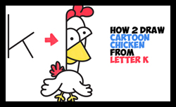 Kids Learn How to Draw a Cartoon Chicken / Rooster from the Letter "k"