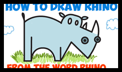 How to Draw a Cartoon Rhino from the word "rhino" Word Cartoons