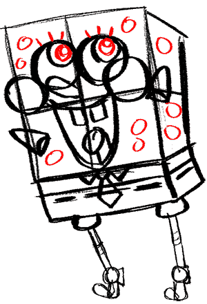 spongebob-13 Draw the smaller circles inside Spongebob's eyes and also draw his eyelashes. spongebob-13 Draw the smaller circles inside Spongebob's eyes and also draw his eyelashes.