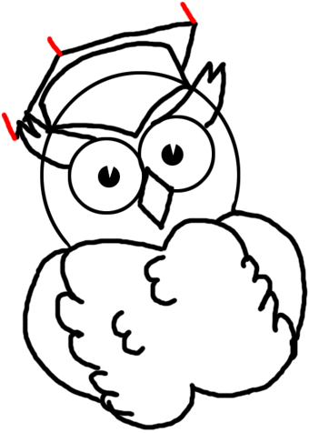 Step 10 Drawing Comic Cartoon Owls with Graduation Cap on