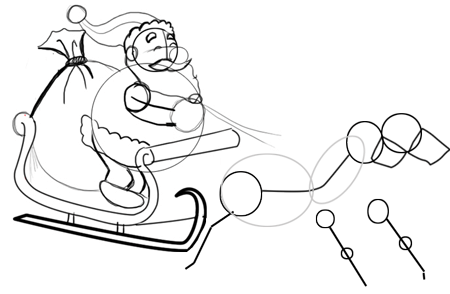 08-santa Step 8 : Drawing Santa Clause Reindeer Sleigh Flying Lesson