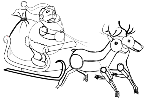 09-santa Step 9 : Drawing Santa Clause Reindeer Sleigh Flying Lesson
