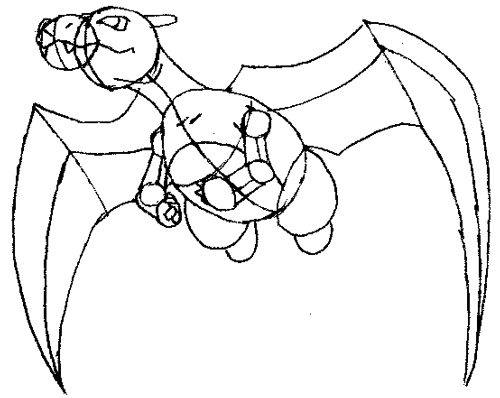 charizard7 7) Add some thickness and fingers to the arms. Add a curve at the body for the belly section.