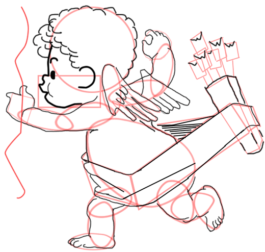 14 Step 14 : Drawing Baby Cupid Step by Step Tutorial