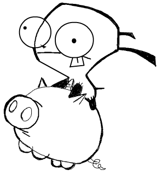 6 Step 6 : Drawing GIR holding Pet Piggy in Easy Steps Lesson
