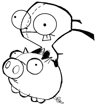 7 Step 7 : Drawing GIR holding Pet Piggy in Easy Steps Lesson
