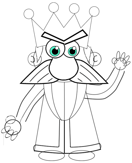 8 Step 8 : Drawing Cartoon Kings Easy Steps Tutorial