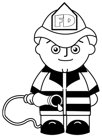 fireman-bw-finished How to Draw a Cartoon Fireman in Easy Steps Drawing Tutorial