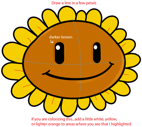 Step 5 : Drawing Sunflower from Plants vs. Zombies Game in Easy Steps Lesson Step 5 : Drawing Sunflower from Plants vs. Zombies Game in Easy Steps Lesson