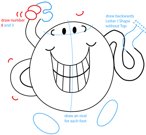 Step 6 : Drawing Mr. Tickle from Mr. Men Children's Book Series Easy Steps Lesson Step 6 : Drawing Mr. Tickle from Mr. Men Children's Book Series Easy Steps Lesson
