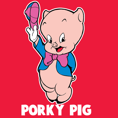 How to draw Porky Pig from Looney Tunes with easy step by step drawing tutorial