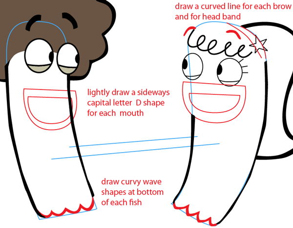 Step 5 : Drawing Oscar and Bea from Disney's Fish Hooks Easy Steps Lesson Step 5 : Drawing Oscar and Bea from Disney's Fish Hooks Easy Steps Lesson