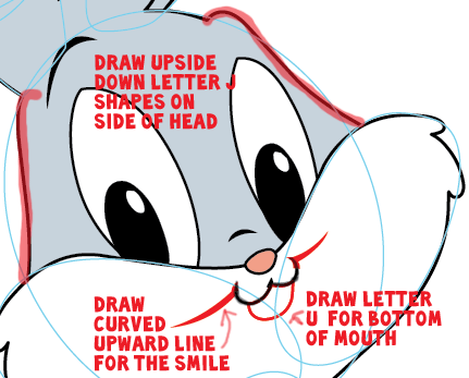 Step 7 : Drawing Baby Bugs Bunny from TinyToons Adventures Easy Steps Lesson Step 7 : Drawing Baby Bugs Bunny from TinyToons Adventures Easy Steps Lesson