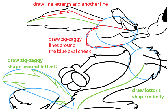 Step 11 : Drawing Wile E. Coyote from Looney Tunes Easy Steps Lesson Step 11 : Drawing Wile E. Coyote from Looney Tunes Easy Steps Lesson