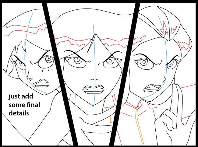 Step 11 : Drawing Clover, Alex and Sam from Totally Spies Easy Steps Lesson Step 11 : Drawing Clover, Alex and Sam from Totally Spies Easy Steps Lesson