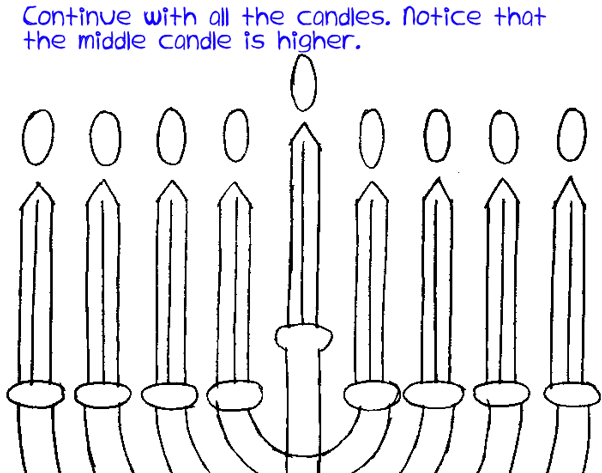 Step 7 : Drawing Hanukkah Lamp Easy Steps Lesson Step 7 : Drawing Hanukkah Lamp Easy Steps Lesson