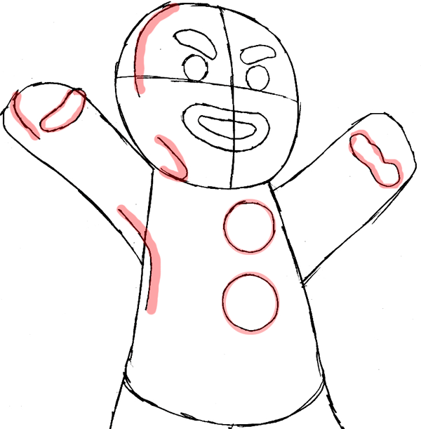 Step 7 : Drawing Gingerbread Man from Shrek Easy Steps Lesson Step 7 : Drawing Gingerbread Man from Shrek Easy Steps Lesson