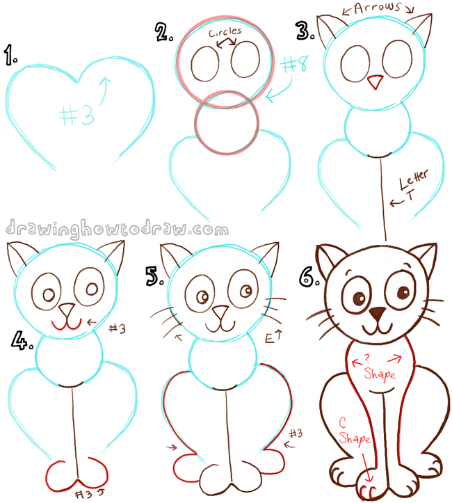 Draw a Cartoon Cat with a Number 3 Shape