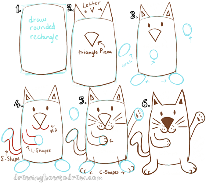 Draw a Cartoon Cat with a Rectangle