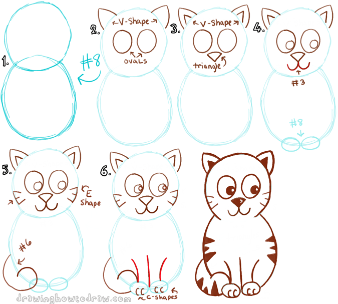 Draw a Cartoon Cat with a Number 8 Shape