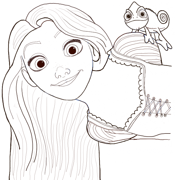 Finished Drawing of Rapunzel and Pascal the Chameleon
