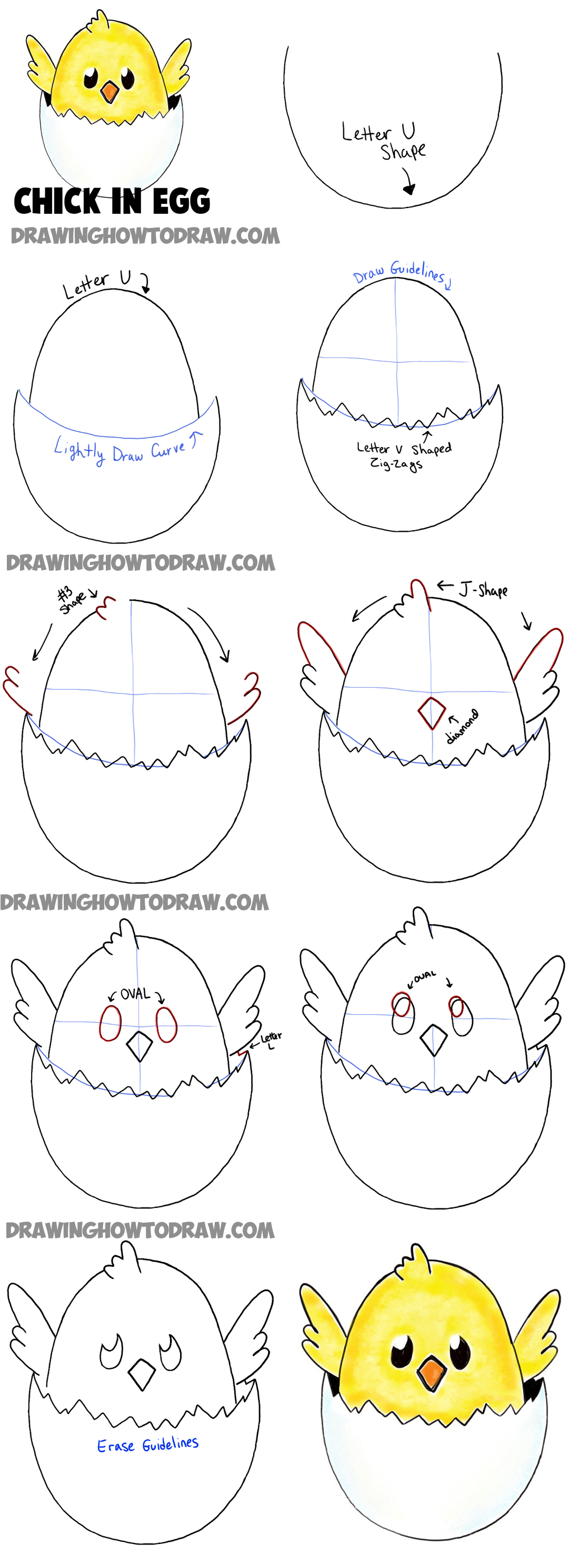 how to draw baby cartoon chicks - easy tutorial for kids