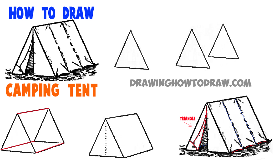 how to draw a camping tent