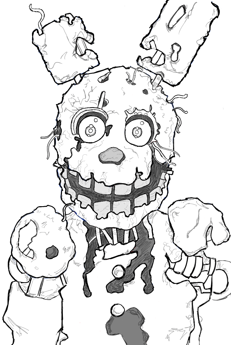 Finished Black and White Drawing of SpringTrap from Five Nights at Freddy's 3