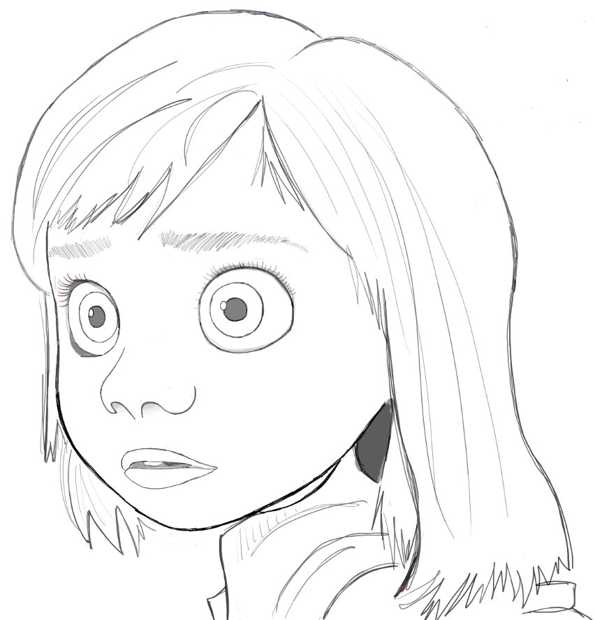 Finished Black and White Drawing of Riley from Inside Out