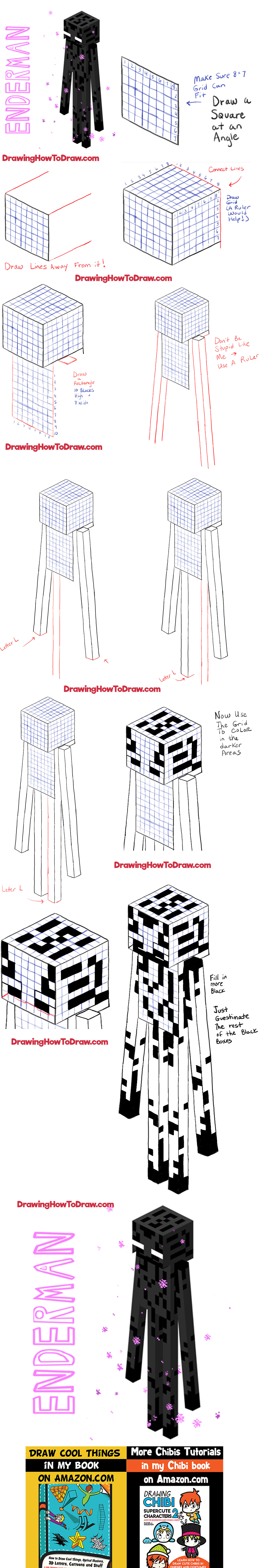 How to Draw Enderman from Minecraft Step by Step Drawing Lesson