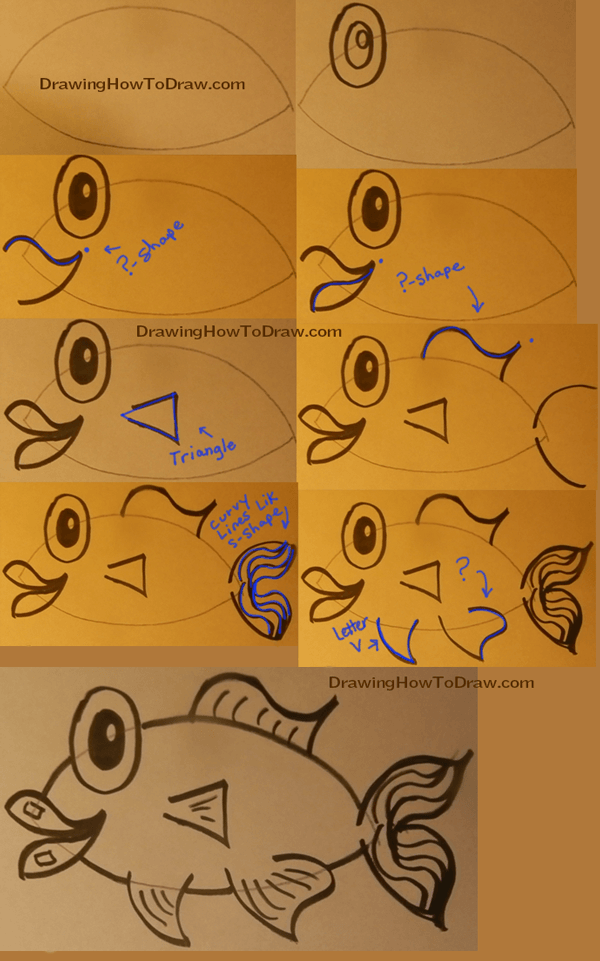 Step by Step Instructions for Drawing a Cartoon Fish