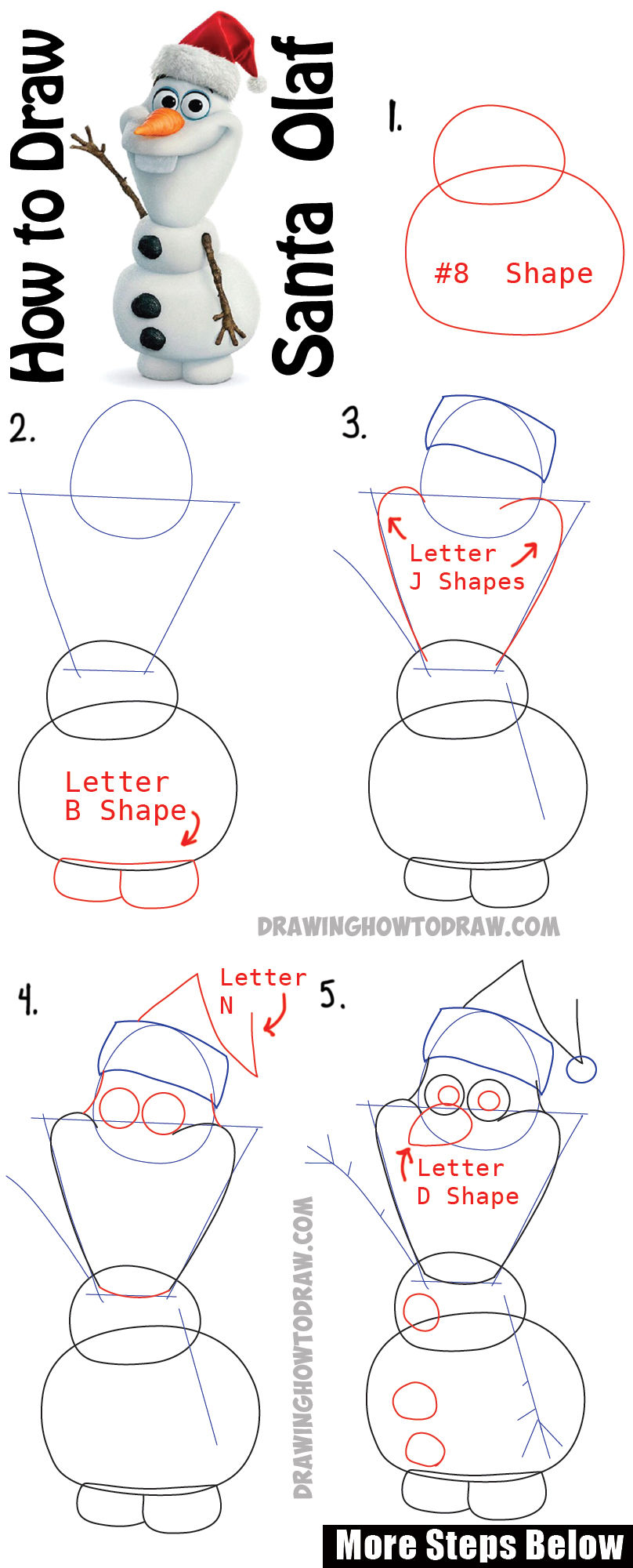 How to Draw Olaf with Santa Claus Hat On Step by Step Drawing Tutorial