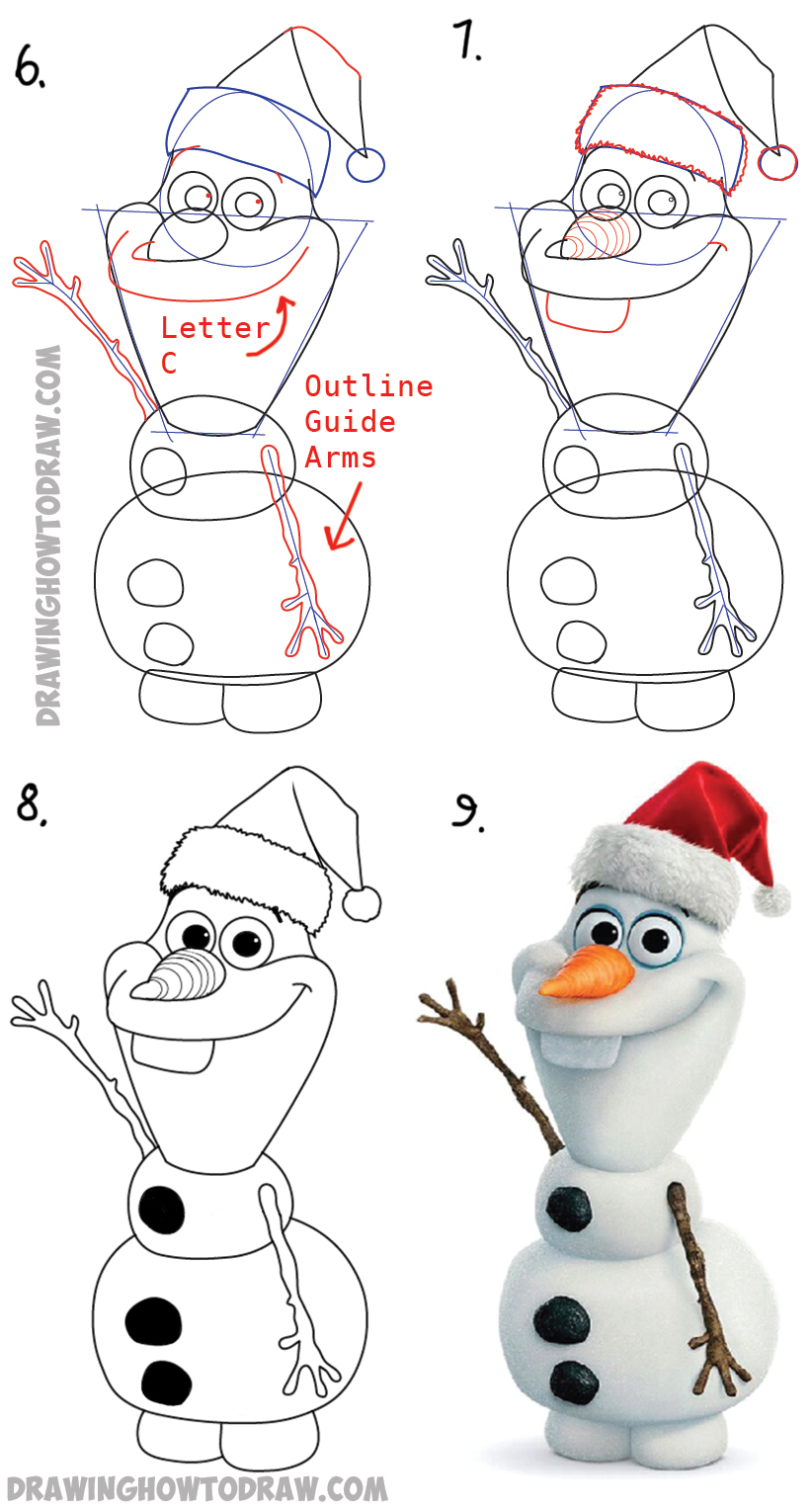 How to Draw Olaf with Santa Claus Hat On Step by Step Drawing Tutorial