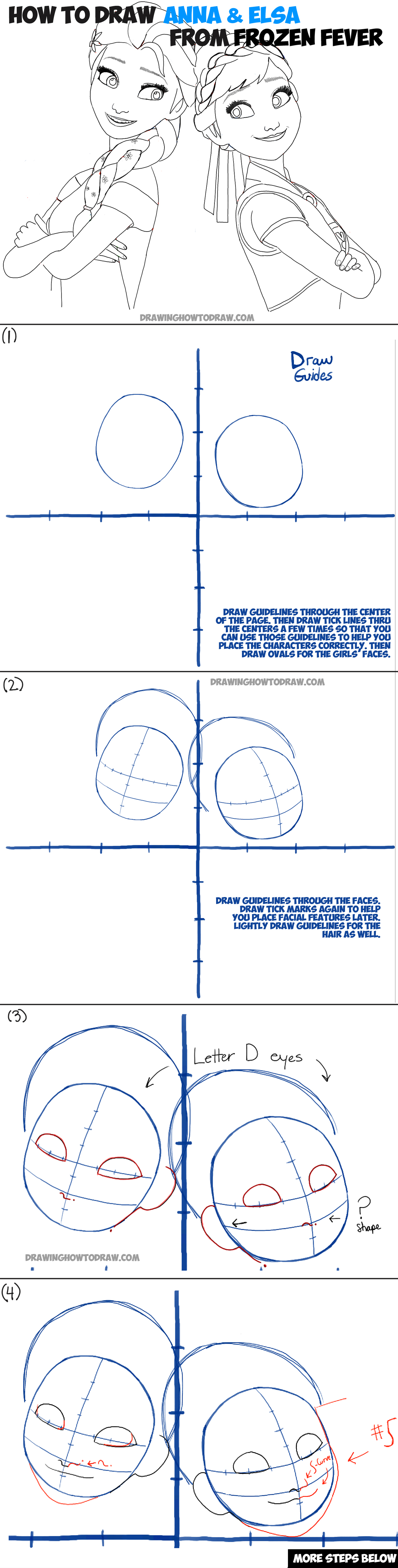How to Draw Anna and Elsa from Disney's Frozen Fever with Easy Step by Step Tutorial