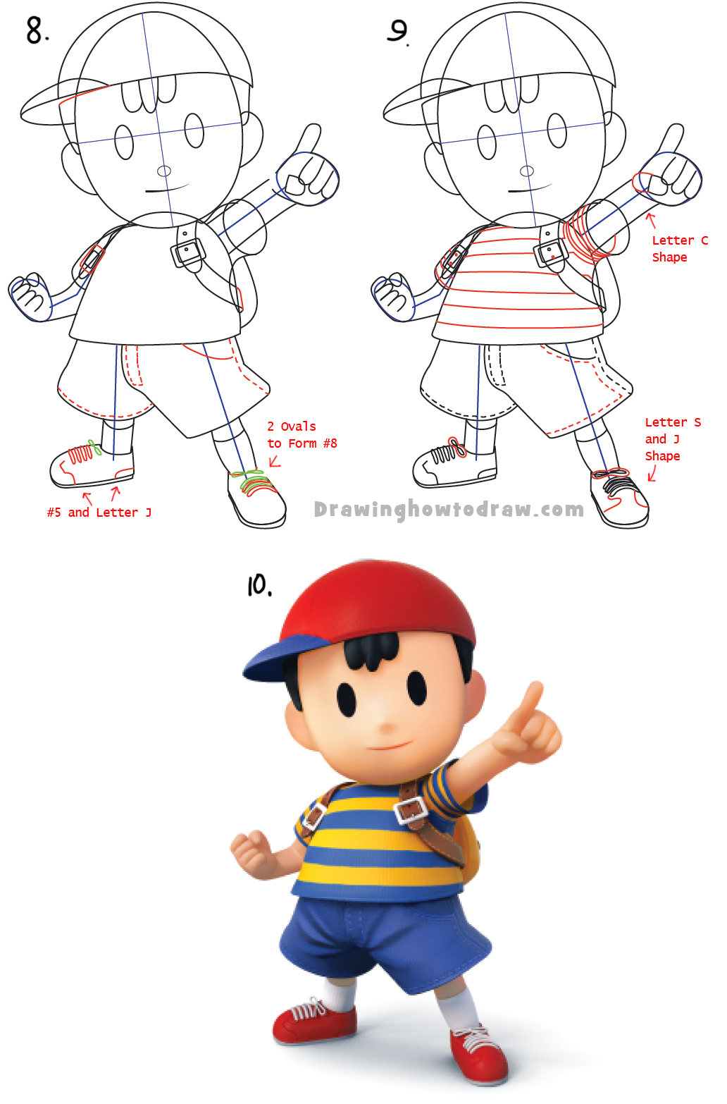 How to Draw Ness from Super Smash Bros with Simple Step by Step Drawing Lesson