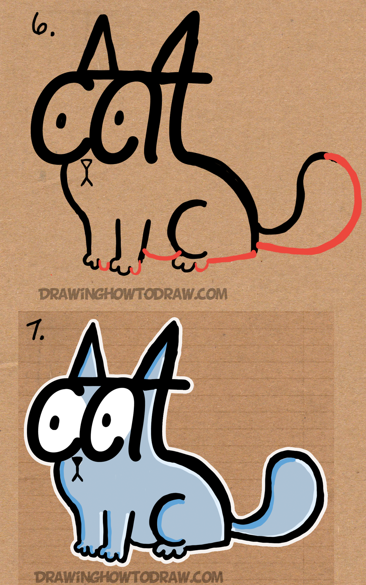 How to Draw a Cartoon Cat Using the Word CAT Easy Steps Tutorial for Kids