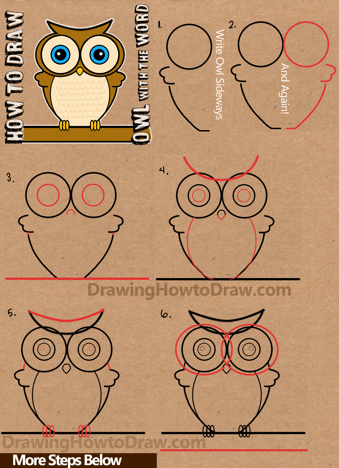 how to draw cartoon owls with word owl step by step drawing tutorial