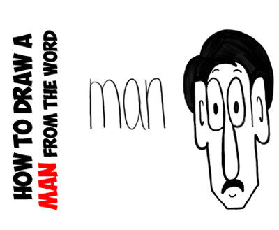 How to draw cartoon man from word man lesson for kids