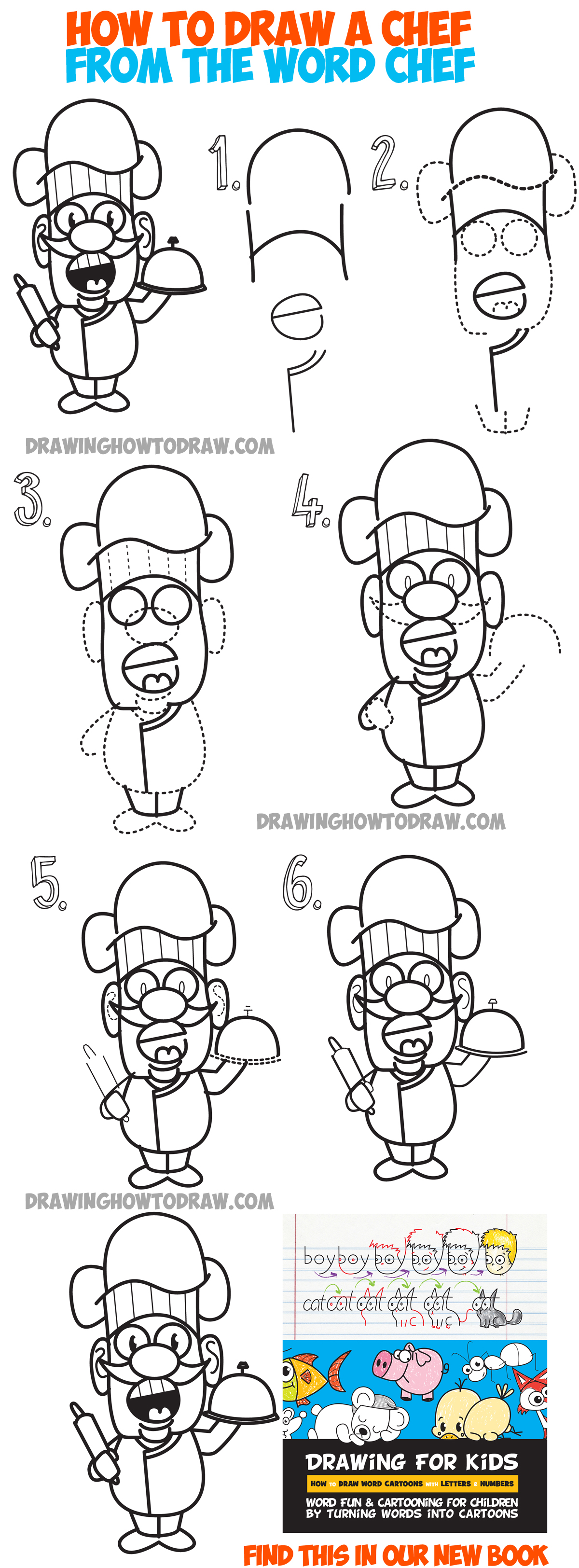 How to Draw a cartoon chef from the word chef