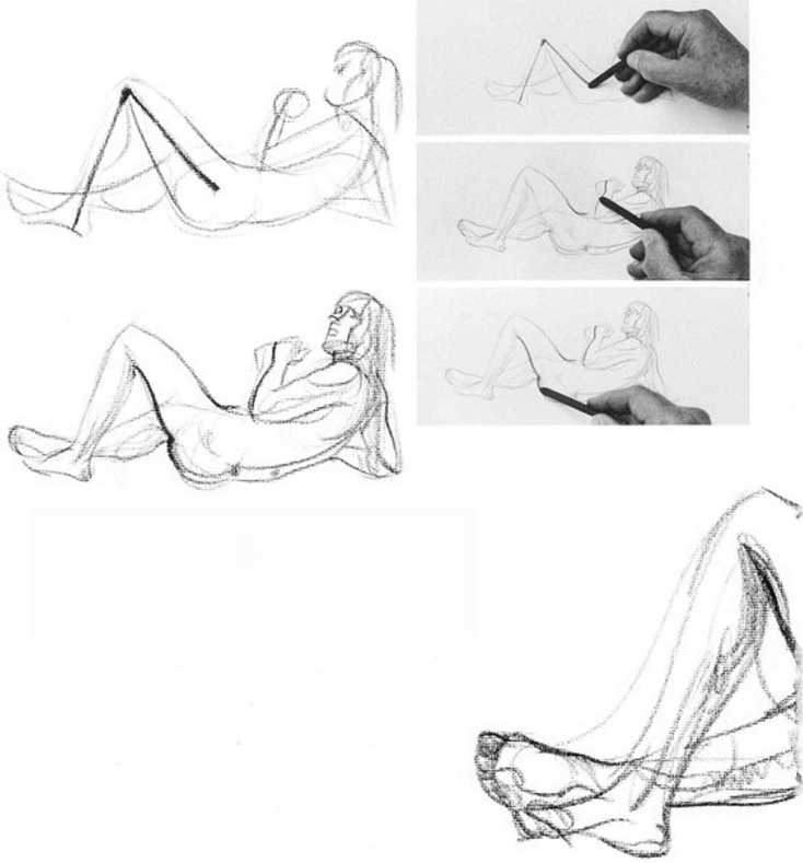 Try a larger, lying down position, starting once more with a "stick" figure and continuing.