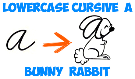 drawing cartoon rabbits from cursive letter a shape
