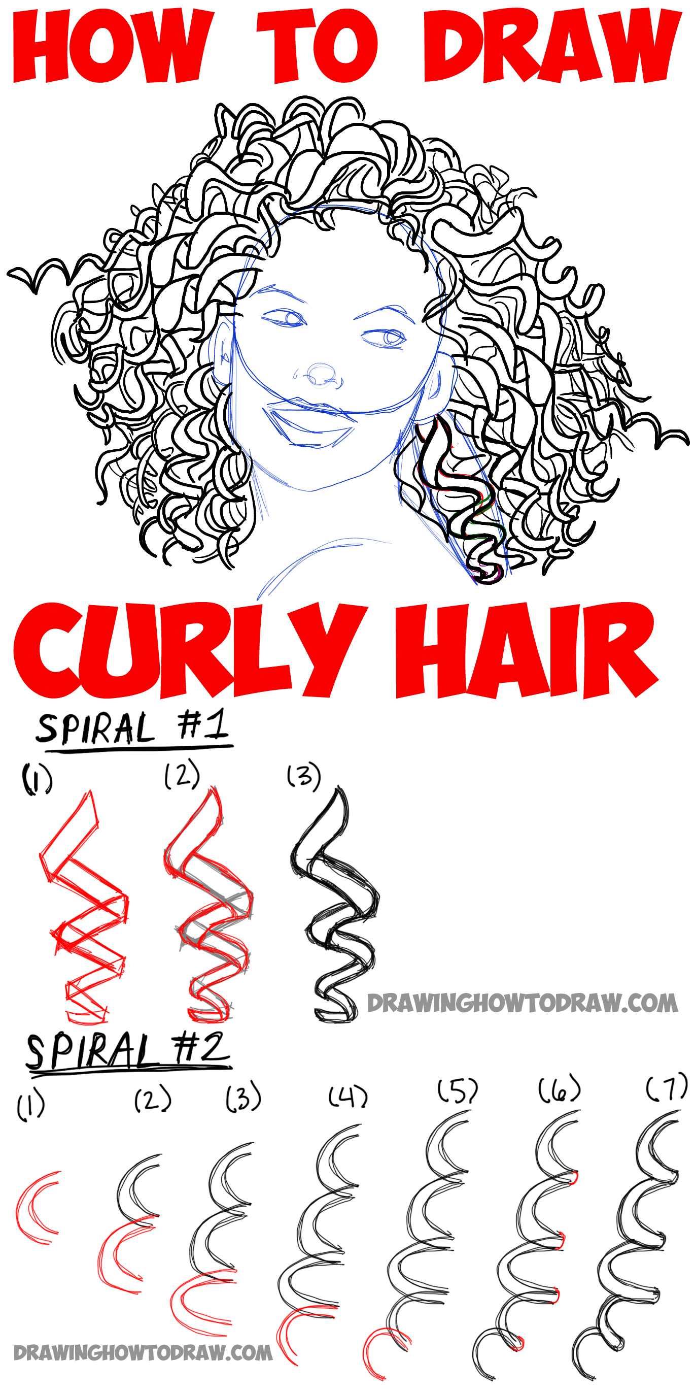 How to Draw Curly Hair : Drawing Spiral Curls Tutorial